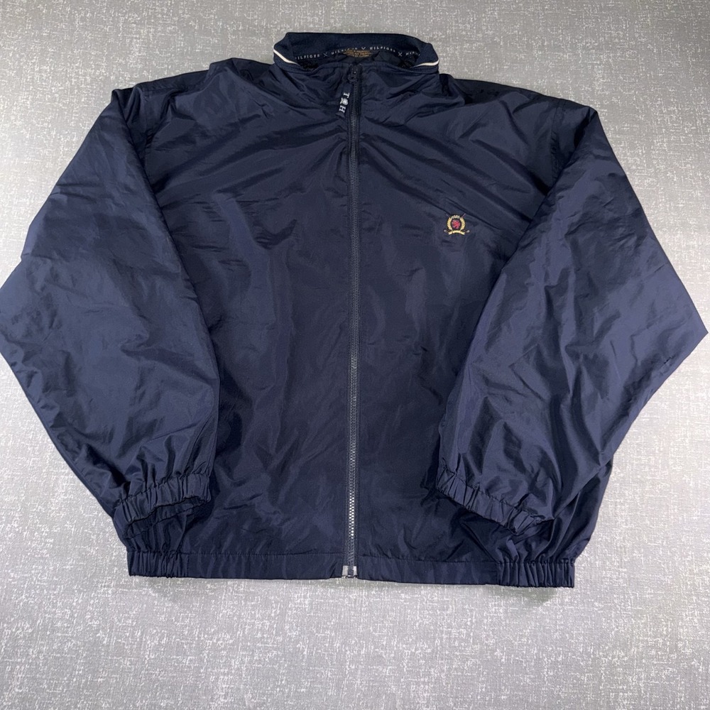 Tommy Hilfiger Golf Jacket Mens XL Blue Full Zip Windbreaker Lined Zip Pockets